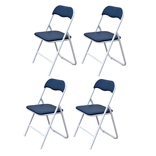 ZHDWM Chair 4 Piece Folding Chair Stool Desk Filled Tubular Steel Frame Green Black Blue Folding chair (Color : 3)
