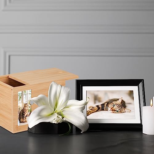 Relaxdays Tierurne Bambus, Haustier Urne für Hunde & Katzen, mit Foto, Hundeurne, HxBxT: 14,5 x 19,5 x 14,5 cm, Natur