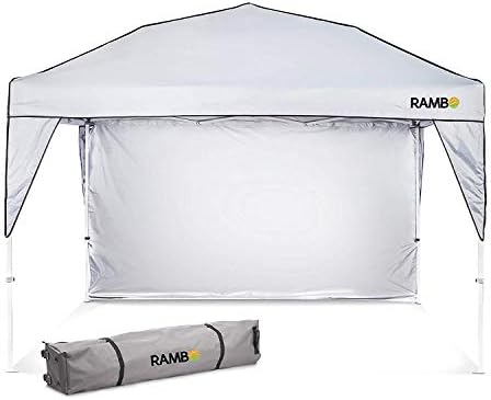 Pop Up Canopy Tent : Heavy Duty 10' x 10' Outdoor Canopy for Camping, Parties and Beach - Waterproof and Flame Resistant, Ideal Camping Tent for the Outdoors | Includes Sun Wall & Wheeled Carry Bag