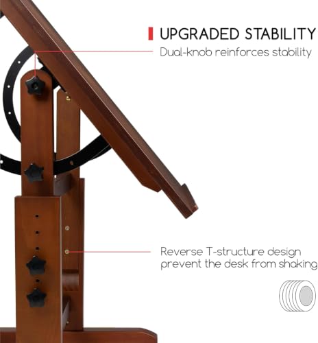 Image of MEEDEN Extra-Large Wood Drafting Table: 42 inch x 30 inch Artist Drawing Desk - Height Adjustable Art Craft Table - Tilting Table for Adults Painting Reading Writing Sketching