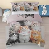 Generisch Katze Bettwäsche 135x200, Niedliches Kätzchen Muster Bettwäsche-Sets 2 Teilige, Haustier Tiere Weiche Mikrofaser Bettbezug mit Reißverschluss & 1 Kissenbezug 80 x 80 xnKl84