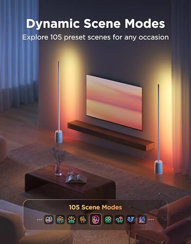 Image of Govee Floor Lamp 3 Lite, Smart RGBIC LED Corner Lamp for Living Room Bedroom, 1400lm Dimmable Tall Standing Light, Works with Alexa, SmartThings & Matter, Color Changing with Music Sync, Silver