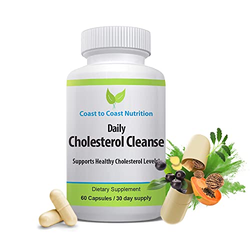 Coast to Coast Nutrition Cholesterol Cleanse - Cholesterol Lowering Supplements - Support Cardiovascular & Arteries Wellness, Reduce Bad LDL Levels - Promotes Heart Health & Blood Flow - 60 Capsules
