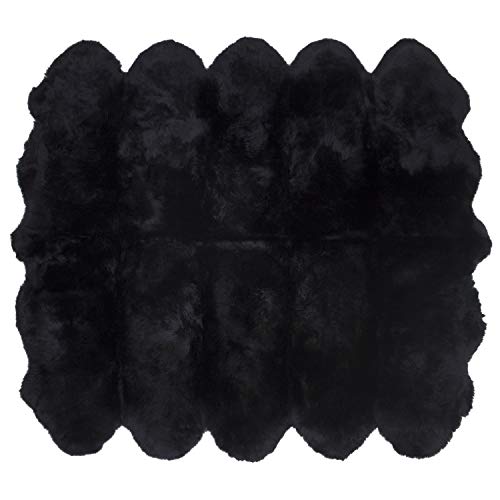 ムートンラグ 天然 オーストラリア産 長毛 10匹物 ラグ ブラック 220×180cm 洗える 日本製 NF010BK