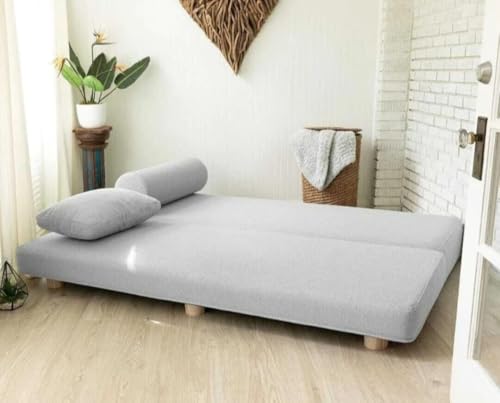 Image of SOUL CRAFT Modern Modular Daybed /Fold-Out Sleeper, Beige, Velvet Fabric, Converts to 2 Single Beds or 1 Queen Bed, with Mattress 203 cm x 74 cm(6.66 ft x 2.43 ft) (Silver)