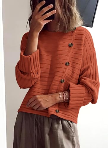 Image of PRETTYGARDEN Womens Sweaters Fall 2026 Casual Long Sleeve Crewneck Button Loose Winter Knit Pullover Sweater Tops