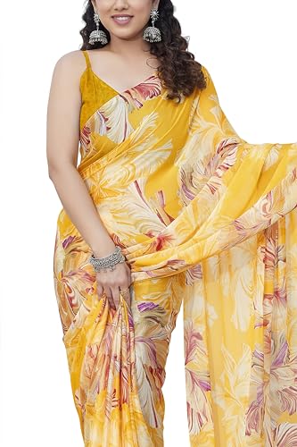 Image of MIRCHI FASHION Saree for Woman Chiffon Floral Printed | Lightweight Daily Wear Comfortable Women's Sari with Unstitched Blouse Piece (Available in 15 Designs)