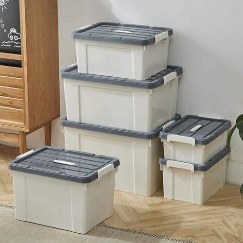 Image of Ash & Roh Plastic Storage Box /Bin /Container with Locking Lid - Sturdy and Versatile Home Organizer, Available in Multiple Size. (2, GRAY, small-42cm X 30cm X 17cm)