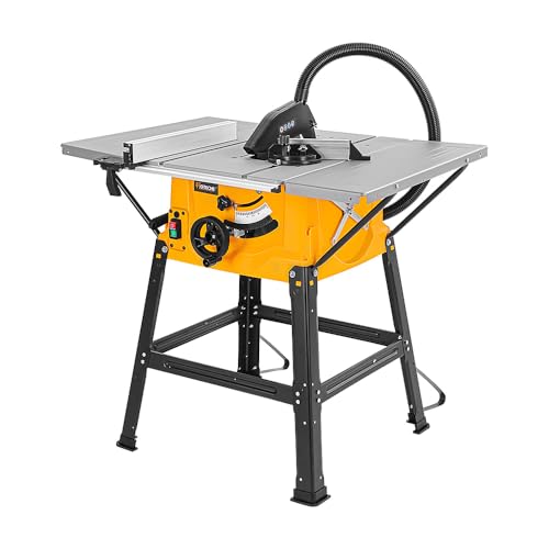 Hoteche 10-Inch Table Saw - 15-Amp Electric Power Saw with Stand and Extendable Table for Woodworking, Carpentry, DIY Projects