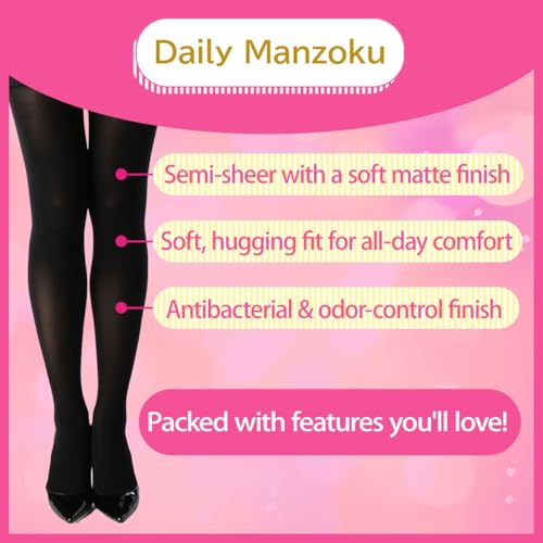 fukuske Daily Manzoku 80 Denier Opaque Tights for Women, 3-Pair Pack, Graduated Compression, Durable SCY Zokki Knit, Japan Import (US, Alpha, Large, X-Large, Regular, Regular, Black)