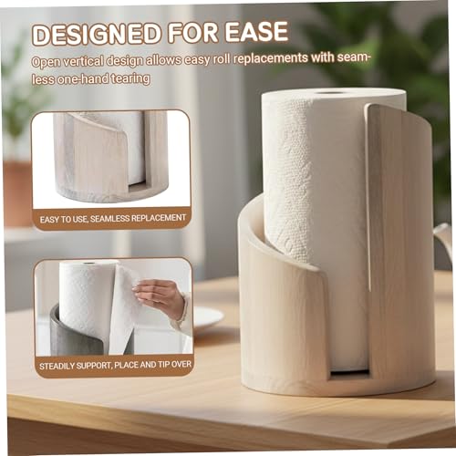 Soporte para toallas de papel anticaída con base de madera estable para encimera 8