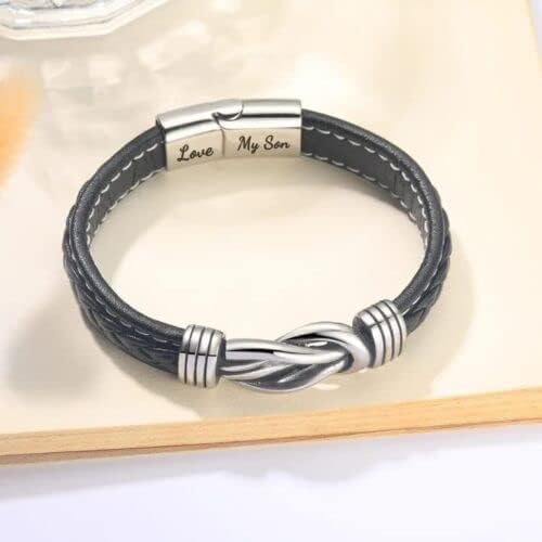 Braided Black Stainless Steel Leather Mens Bracelet, Interlocking Inspirational Wristband Mom And Son Forever Linked Together, Birthday Graduation Gift From Mother For Men - Image 7
