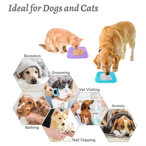 MateeyLife Schleckmatte Hund, 2 Stück Leckmatte Hund, Schleckmatte Katze, BPA-freies Silikon, rutschfest mit Saugnäpfen, inkl. Spatel, ideal für Baden, Training und Fellpflege(lila und hellblau)