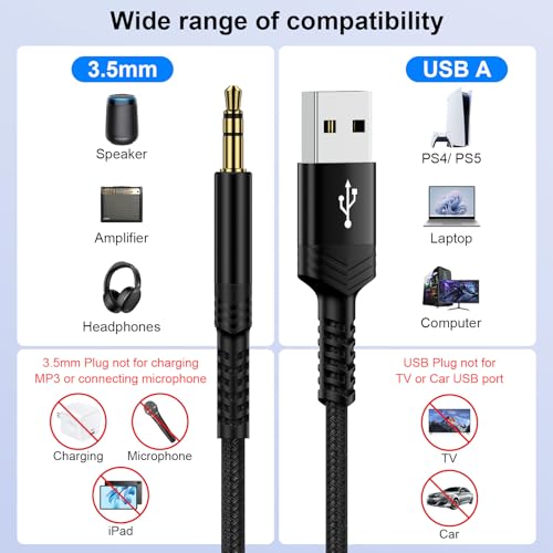 Image of USB to 3.5mm Aux Audio Adapter,3FT USB A Male to AUX Jack Male Audio Cable Aux Cord TRS Stereo Nylon Braided for Headphones Speaker PC Laptop PS5 PS4 Windows Mac OSX Computer,NOT for Charging /PS3 /Car