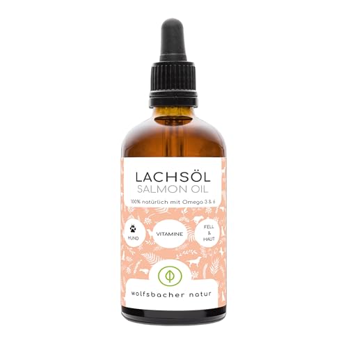 Wolfsbacher Natur - Aceite de salmón para Perros con Omega 3 I 100 ml Aceite de salmón Noruego y Natural procedente del salmón atlántico I Suplemento de Alta dosis para Perros