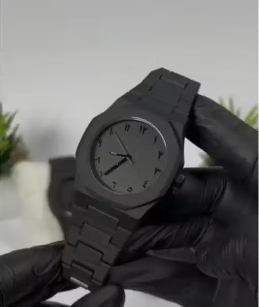Image of Minimalist All Black Analog Watch, Matte Finish Metal Band, Unisex Wristwatch with Arabic Numerals