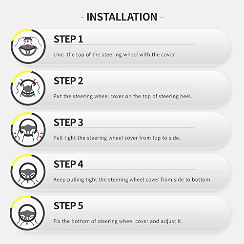 Microfiber Leather 15" Universal Fit Car Steering Wheel Cover, Elastic Breathable And Odorless, Black With White Accent #TOP5