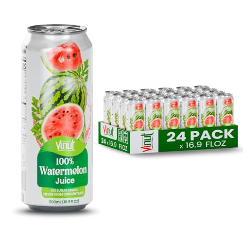 Image of VINUT 100% Watermelon Juice, No Added Sugar, Not From Concentrate, 16.9 fl oz (500 mL) Can, Pack of 24