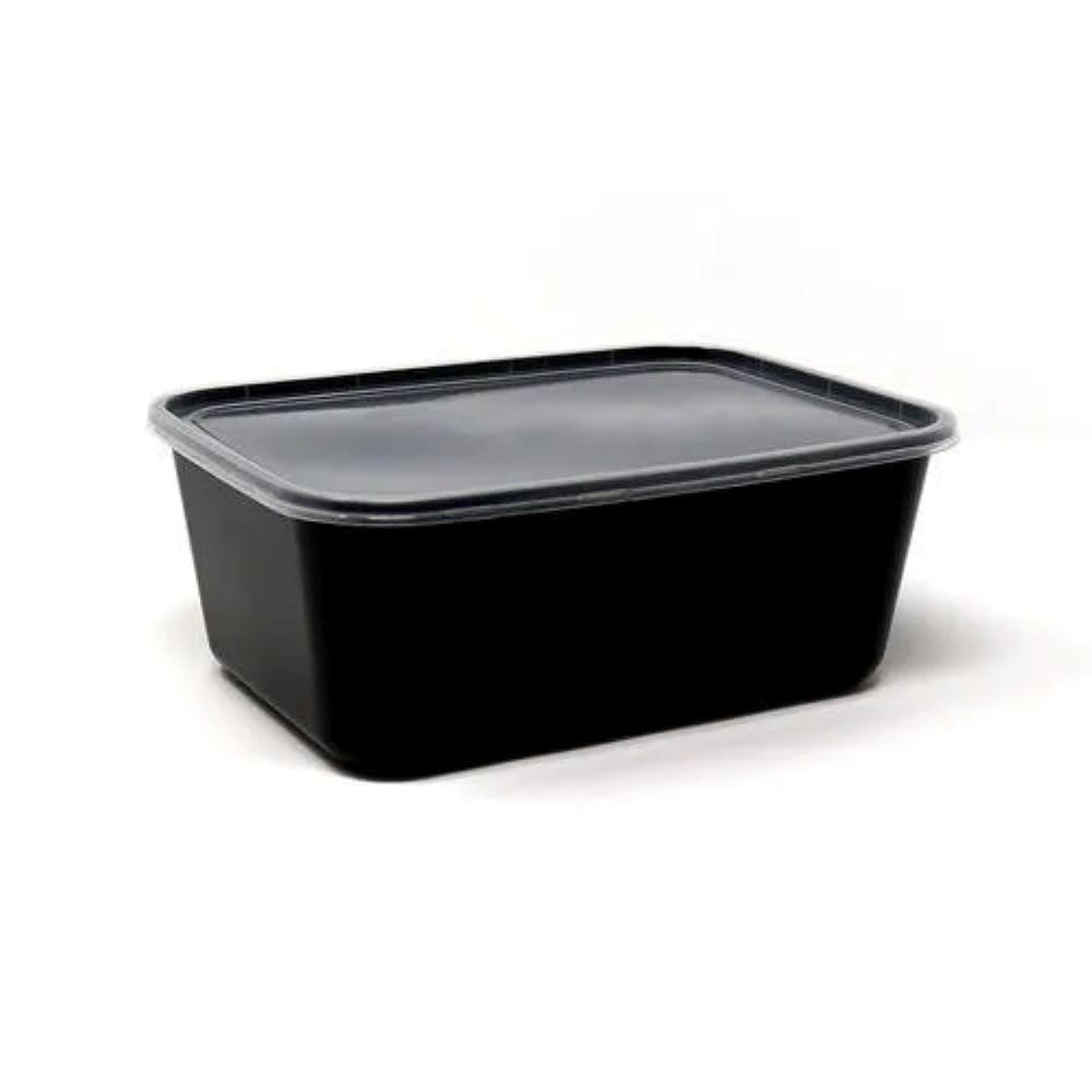 Hot Bargains Black 200 X 1000Ml Heavy Duty Takeaway Food Containers With Lids Colour Bpa, Microwave & Freezer Safe Reusable Food Box For Restaurants, Bars & Cafe (1000, 200)