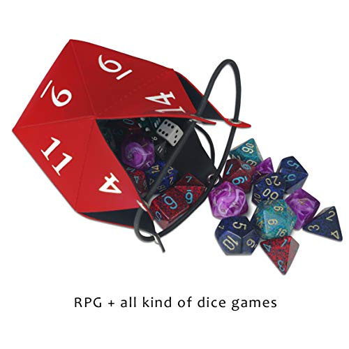 Doctor Frikistein D20 Bag | Rollenspiel-Würfelförmige Tasche für RPG würfel | POLYSKIN Leder mit Schnur und Verschluss (Rot)