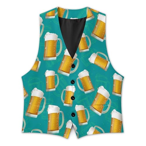 Realistic 3d Beer Mug Pattern Men's Suit Vest Slim Fit V-Ncek Waistcoat Business Casual Vest3