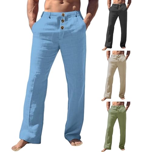 Men's Casual Linen Pants Solid Color Comfortable Breathable Beach Summer Pants Lightweight Linen Trousers4