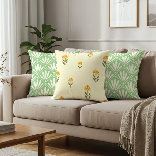 Image of Urban Space Decorative Cotton Cushion Cover Set of 3, 16 Inch X 16 Inch Cushion Covers for Sofa, Bedroom, Living Room (Amaya sage Green and Aster Yellow, Cushion Cover 40Cm X 40Cm, Set of 3)