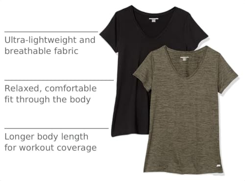 Image of Amazon Essentials Women's Active Quick Dry Tech Stretch Short-Sleeve V-Neck T-Shirt, Moisture-Wicking, Pack of 2