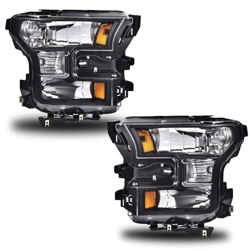 Image of G-PLUS Headlights Assembly, Compatible with Ford F150 2015 2016 2017 Bumper Headlamps W /o Bulbs, Clear Lens Black Housing Amber Reflector Luces delanteras,faro delantero,faros delanteros
