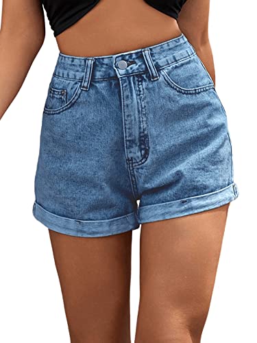 SweatyRocks Women's High Rise Roll Up Hem Straight Leg Denim Jean Shorts