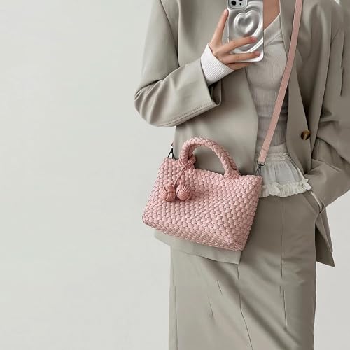 Image of Woven Tote Bag for Women with Coin Purse, Foldable Chain Small Crossbody Handbags, Fashion Shoulder Bag, Hobo Satchel