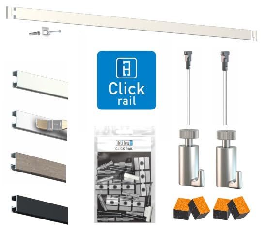 Kit complet cimaise Click rail 40 kG, 2 METRES (Blanc, à visser, Crochet)