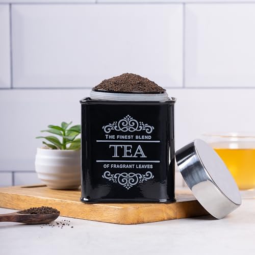 Image of Metallure Home Artisanal Kitchen Storage Jars | Tea, Coffee and Sugar Containers Set of 3 | Airtight Metal Containers for Home | Food Container Set with Secure Lid | Food Safe Kitchen Jar Set (Black)