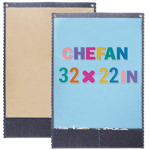 CHEFAN 2 PCS Felt Board for Toddlers Large Flannel Board for Wall, Felt Stories Learning Board with 2 Storage Pocket for Preschool Classroom and Daycare, 32 * 22 Inch, Blue and Brown