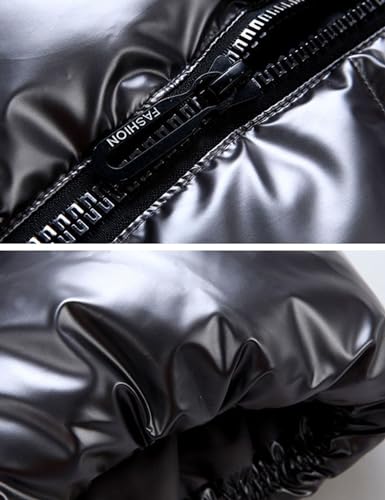 FindThy Women’s Shiny Puffer Down Vest Quilted Zip Up Hat Collar Pocketed Sleeveless Jacket3