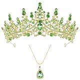 Vovii Princess Green Crown and Necklace Set for Women Tiana Costume, Princess Tiara for Adult Halloween Accessories Party Dress Prom Gifts