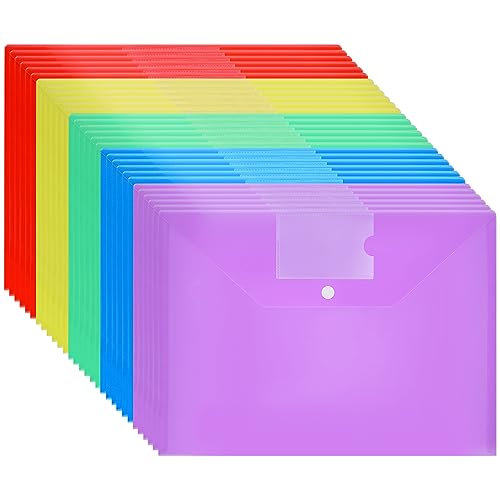 A4 Document Folders - 30 Pack Plastic Popper Wallets A4 Wallet Plastic Folders with Pocket for Home, Office, School and Travel