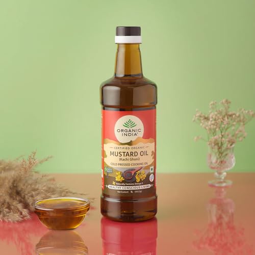 Image of Organic India Mustard Oil, 1000ml | Lab Tested on 250+ Parameters | Certified Organic| Cold Pressed Oil | Kachi Ghani Sarso Ka Tel with Natural Flavour | Perfect for Daily Cooking and Healthier living