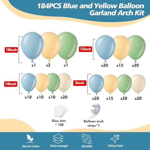 Image of 184Pcs Classic Cartoon Balloon Garland Arch Kit - Classic Bear Theme Party Decorations with Blue Yellow Sage Green Sand White Balloons for Baby Shower Girl Boy Birthday Party Decorations