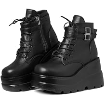 AMINUGAL Platform Ankle Boots for Women Zipper Closure High Heel Goth Round Toe Booties Lace Up Rave Boot Outdoor Dress Shoes with Chain for Date Vacation School Wear