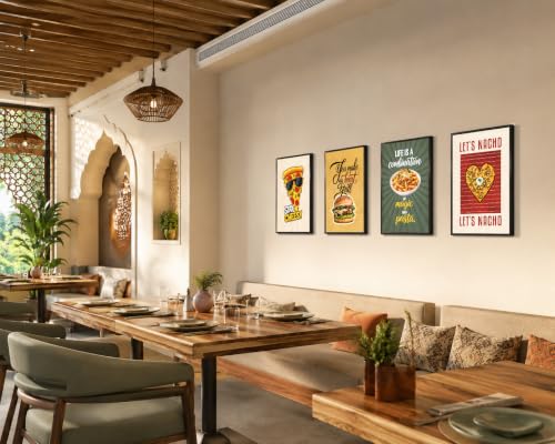 Image of Chaka Chaundh - Restaurant wall decoration items - Cafe quotes wall frames - Pizza walls frame - Pasta wall frame poster, Nacho wall frame, Burger wall frame art. - Food frame poster wall art. ( 14X11 inch. Set OF 4 )