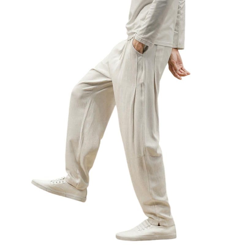 Pantalon sarouel lin homme décontracté coupe chinoise à cordon de serrage