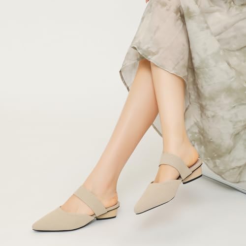 Image of Semwiss Pointed Toe Mules for Women Chunky Low Heeled Sandals Breathable Backless Mesh Knit Slip on Loafers