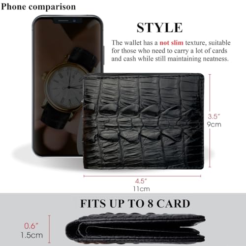 Black Croc Bifold Wallet Men With Flip Out ID Holder Credit Card Holder Premium RFID Blocking Front Pocket Leather Handmade Gift For Birthday Wedding Anniversary Father's Day VINAM-993