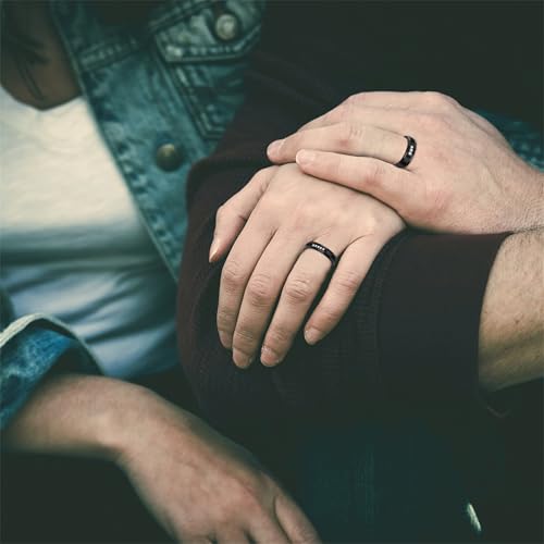 Yongxu Black Brick Pattern Men's and Women's Eternity Wedding Band Ring with Cubic Zirconia CZ Comfort Fit Couples Ring for Men Size 7-12|Women Size 5-112