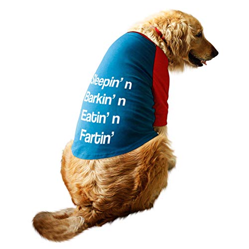 Ruse- Pet Clothes Sleepin Barkin Eatin Fartin Glow In The Dark Printed Full Sleevess Round Neck Raglan Dog Streetwear T-Shirt/Tees Apparel For Dogs./Medium (Chubby Pugs, Beagle Etc.)-Royal Blue/Red #TOP1