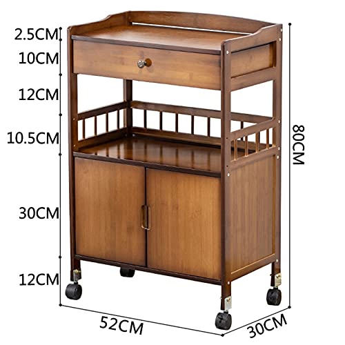 Xionggg Kitchen Bar Serving Carts Bamboo Mobile Trolley, Utility Kitchen Island Trolley With Drawer, Rolling Storage Shelf With Fence,Brown #TOP1