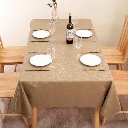 Image of Smiry Rectangle Table Cloth, Waterproof Heavy Duty Vinyl Tablecloths, Wipeable Washable Table Cover for Kitchen and Dining Room (Brown, 60 inch X 140 inch)
