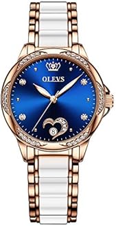 OLEVS Watch for Women Automatic Self Winding Mechanical Ladies Wrist Watch Big face Two Tone Stainless Steel Ceramic Bracelet Heart Diamond Fashion Luxury Ceramic Band Luminous Waterproof…