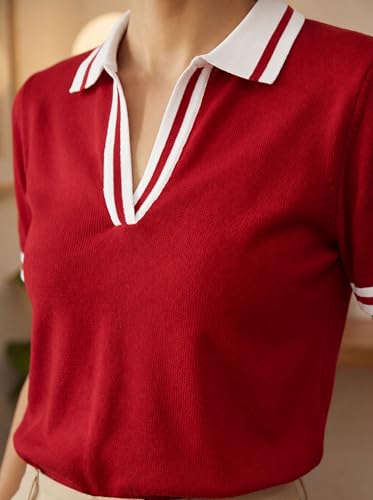 Image of FYLTR Women's Modern V-Neck Striper Collar Solid Polo T-Shirt - Contrast Tipping Details | Regular Fit | T-Shirts for Women | Open Placket